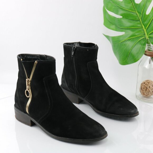 Steve Madden Womens Chances Boot Size 9.5 Black Suede Gold Zip Bootie Boho - Picture 2 of 12